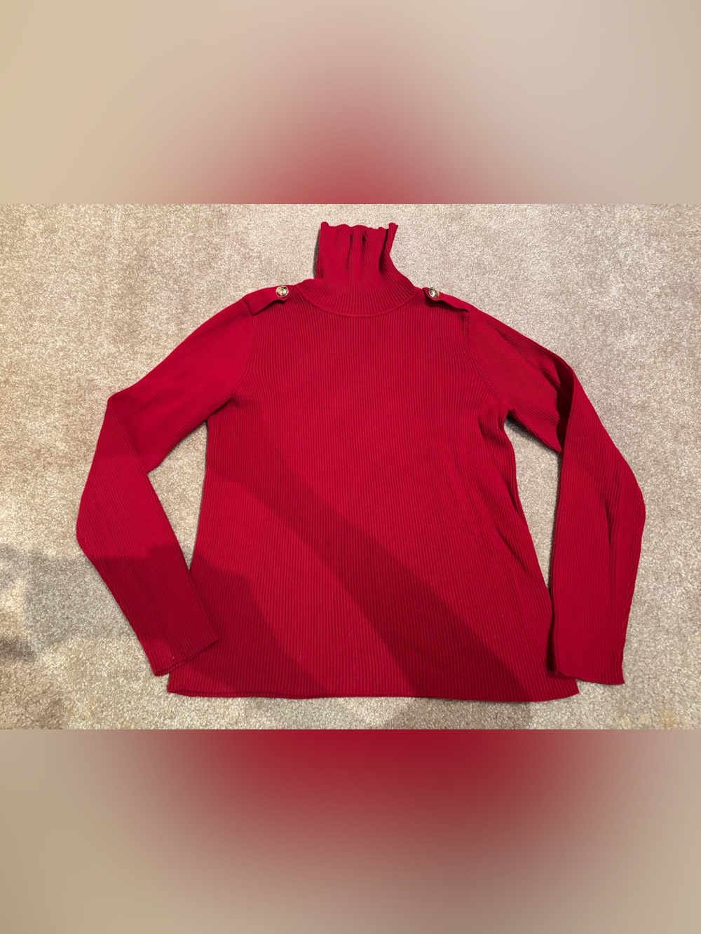 Lauren Ralph Lauren Women's Red Ribbed Turtleneck Cotton Knit Sweater Medium